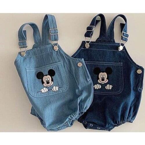 Disney Denim Baby Rompers New Summer Autumn Baby Clothes Unisex Cow Boy Mickey Mouse Outfit Girls Boys Cartoon OnesieRopa Bebe