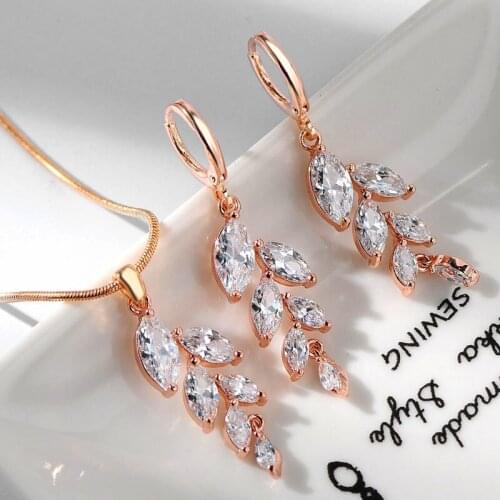 Luxury New Fashion Zirconia Bride Jewelry Set Silver Gold Color Wheat Straw Drop Earrings & Necklace Sets For Women Gift