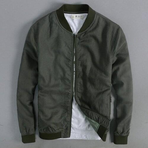 2016 new arrival Mens cotton linen bomber jacket army green blue khaki spring casual baseball jacket men V-neck linen coat male