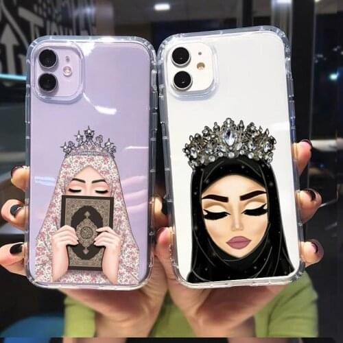 ZUIDID Fashion Muslim Gril Clear Phone Case For iPhone 11 12 Pro XS MAX X XR SE20 7 8 Plus Woman Crown Hijab Face Soft Cover Bag