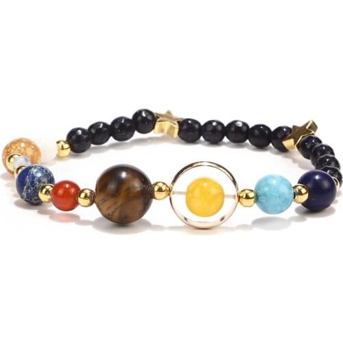Fashion Multicolored Bracelet Universe Galaxy Solar System Planetary Bracelet Guardian Stars Stone Beads Womens Jewelry
