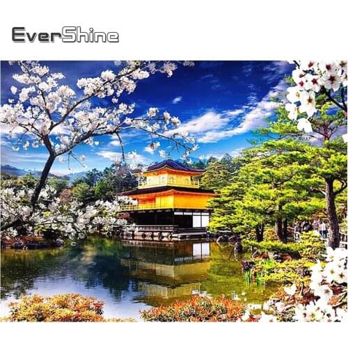 EverShine Diamond Painting Full Square Sakura Mosaic Kits Diamond Embroidery Landscape Cross Stitch Tree Handmade Hobby Gift