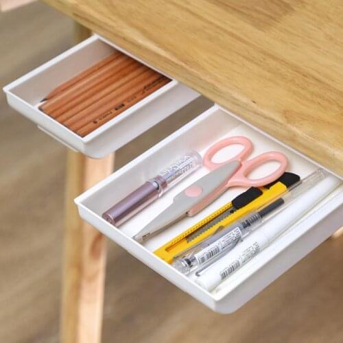 Wall-mounted Drawer Storage Box Desk Table Self-adhesive Drawer Organizer Box Under Desk Under-drawer Storage Box Desk Organizer