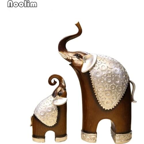 NOOLIM 2Pcs/set Elephant Resin Animal Figurines Home Decor Resin Lovers Mother-child Home Decoration Technology Gift
