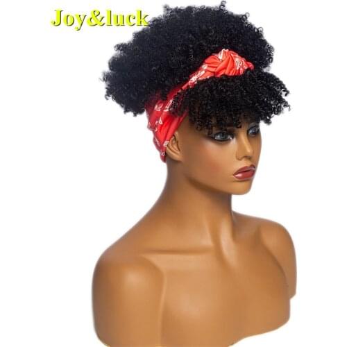 Joy&luck Hair 2 Wig Turban Linked Headband Wigs for African Women Short Curly Wrap Hair Wig