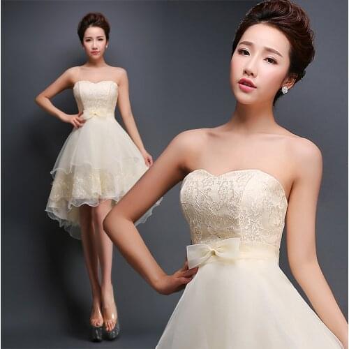 Sweet Memory Women Champagne White Pink Blue Red Yellow High Low Bridesmaid Dresses Beautiful Tiered Prom Gown SW19124