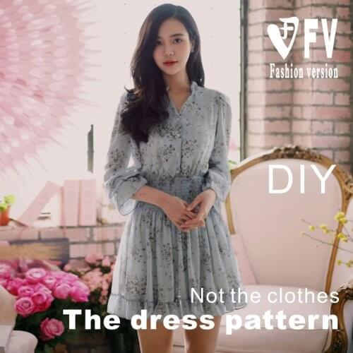 Lotus leaf collar dress pattern elastic waist pleated skirt garment cutting design drawing BLQ-316