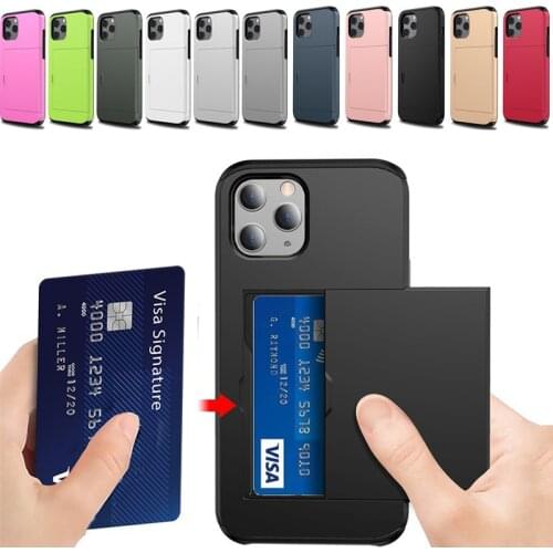 Shockproof Slide Wallet Card Slots Holder Cover for Iphone 11 12 Pro Max 12 Mini 6s 7 8 Plus Se 2020 Xr Xs Max X Slim Armor Case