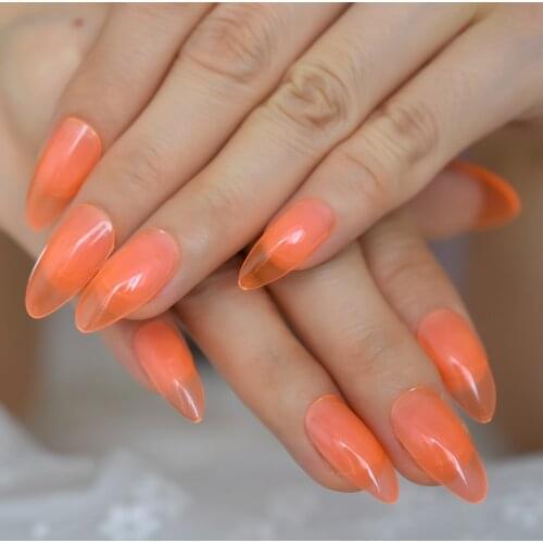 Clear Orange Stiletto False Nail UV Cover Press on Ballet Fake Nails Tips Reusable Wear 24pcs/set Faux Ongle Free Glue Sticker
