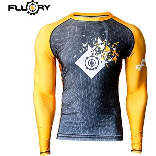 Fluory printed mma rashguards long sleeve boxing compression tops CrossFit Trainning shirts gym t shirts