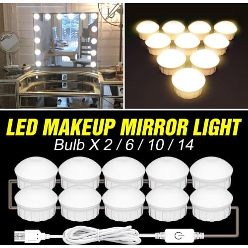 USB 12V Vanity Light Led Makeup Mirror Lamp String 10 Bulbs Kit Touch Dimmable Dressing Table Lighting Decor Bath Mirror Lamp
