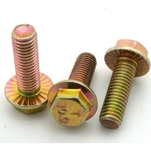 2Pcs M16 10.9 Grade Flange surface Screws Allen Hexagon Tooth Belt pad Non-slip hex Screw bolt Color zinc 30mm-60mm Length