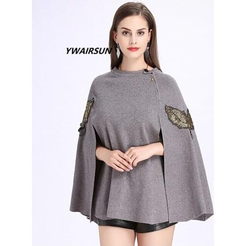 YWAIRSUN Eagle embroidery luxury plain lady scarf front open coat party travel gift two-color pashmina Bat Sleeve female cloak