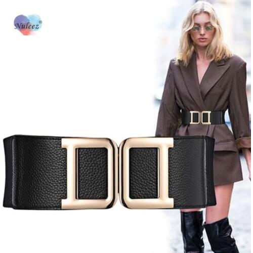 Nuleez Elasticated Cummerbunds Women Double D Letter Fashion Dress Accessory Zinc Alloy Button Decoration