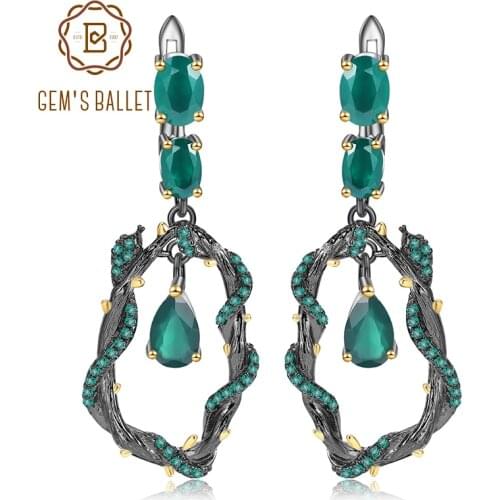 GEMS BALLET Natural Green Agate Gemstone Earrings 925 Sterling Silver Creative Handmade Snake Drop Earrings for Women Bijoux