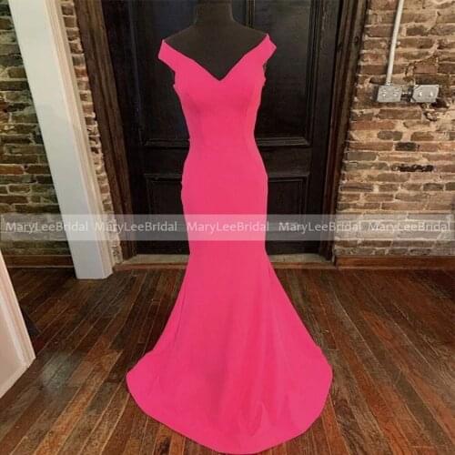 Sexy Hot Pink Mermaid Evening Dress V-Neck Sweep Train Crisscross Hollow Back Women Long Formal Party Dresses robes de soirée