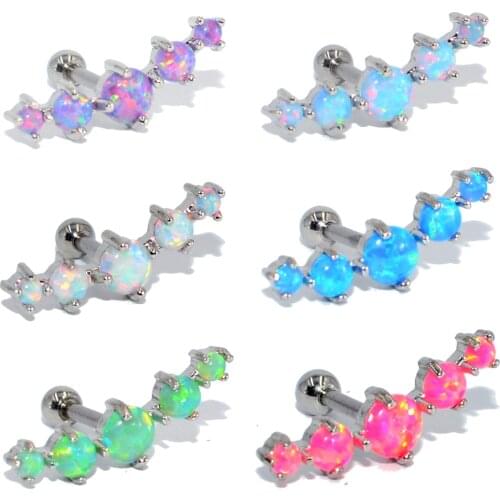 1PC 316L Surgical Steel Tragus Piercing Helix Prong Set 5 Synthetic Opal Cartilage Piercing Ear Stud Body Jewelry Earring 16g