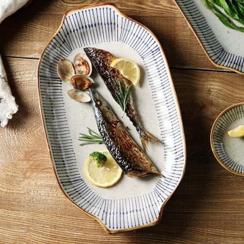 1pc Creative Rectangle Dinner Plates Ceramic Fruit Dish Sushi Plate Tableware Salad Dishes Dessert Cake Plate China Dinnerware