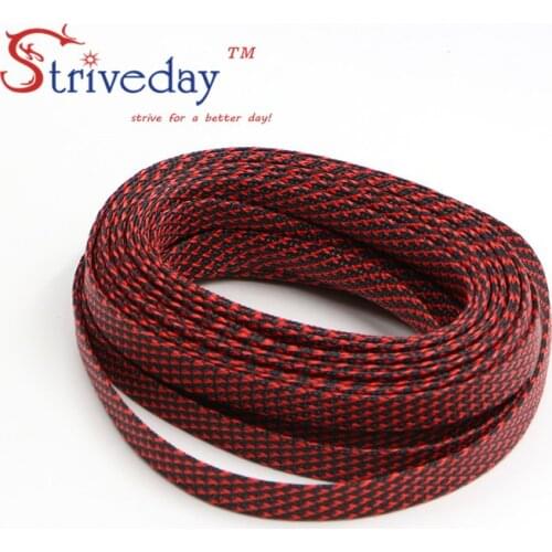 1M Black & Red 8mm braid cables textile cord PET Expandable High Density Sheathing Plaited Cable Sleeves