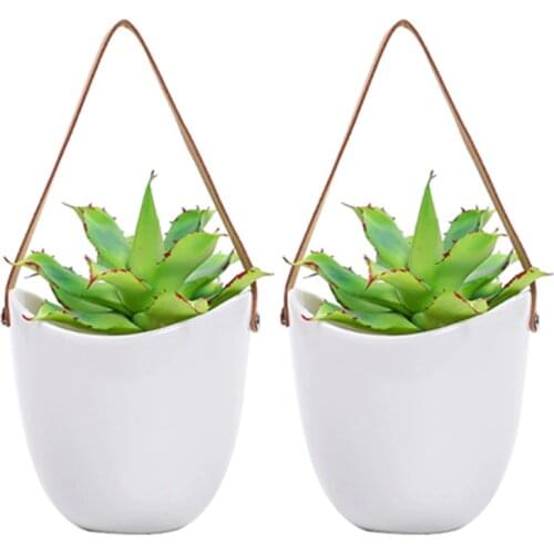 2PCS Wall Planters White Ceramic Plant Pot Set Large Indoor Outdoor Flower Pots Succulent Plant Vase Wall Decor