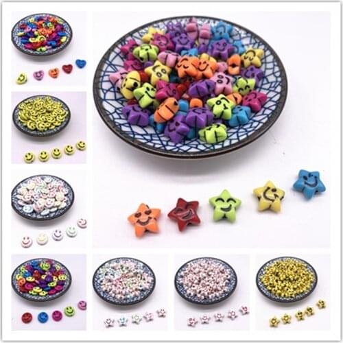 20pcs 15mm Five-Pointed Star Heart-Shaped Smiley face Acrylic Clay Shape Spacer Beads For DIY Jewelry Accessories