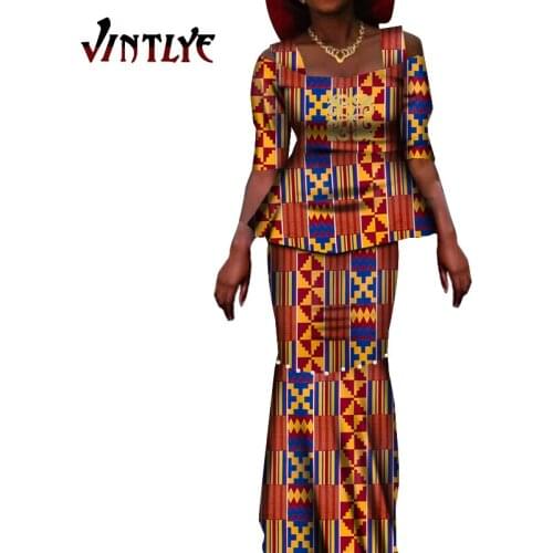 African Dashiki Dresses 2 Piece Set Ankara Fashion Print Women Dresses Traditional Nigerian Clothes Abaya Large Size WY7872