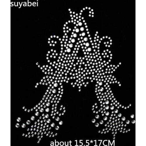 2pcs/lot English letter appliques design stone hot fix rhinestone motif iron on crystal transfer patches for shirt
