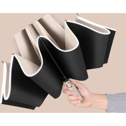 Automatic 3-Folding Business Men Umbrella Upgraded Reverse Folding Windproof Umbrella Anti-UV Parasol