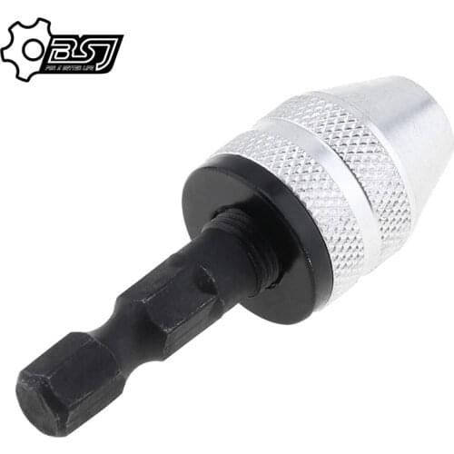 Keyless Drill 0.3-3mm Chuck Screwdriver Impact Driver Adapter 1/4 '' Hex Shank Drill Bit Tool Sliver Black Color