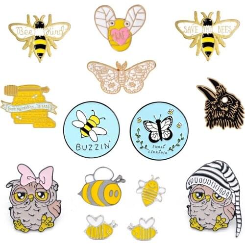 Cartoon Animal Butterfly Bee Bird Owl Enamel Pins Geometric Round love Brooch Backpack Button Badge Clothes Jewelry for kids