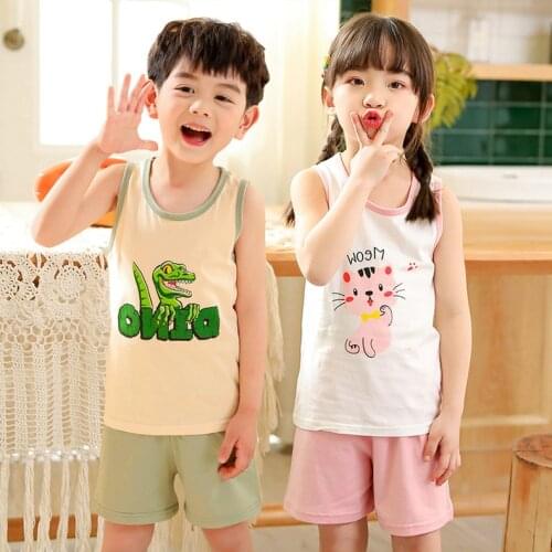 Baby Kids Pajamas Sets Cotton Boys Sleepwear Suit Summer Girls Pajamas Sleeveless Pijamas Vest+shorts 2pcs Children Clothing