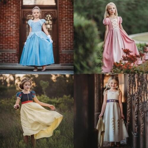Disney Cotton Princess Long Dresses Girls Cinderella Elsa Anna Rapunzel Halloween Clothing Kids Birthday Cosplay Costume Vestido