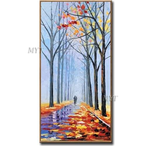 Two People Were Walking In The Forest In Late Autumn Handpainted Oil Paintings Wall Art Home Decor Picture Modern On Canvas