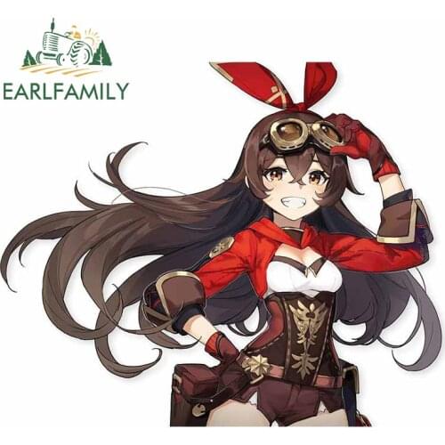EARLFAMILY 13cm x 10.6cm for Genshin Impact Amber Car Sticker Personality Windshield Decal Refrigerator Cartoon Vinyl Car Wrap