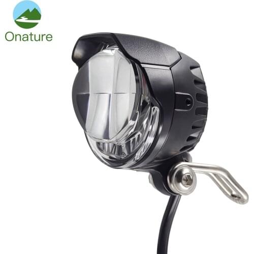 Onature e-bike light headlight 85 lux input DC 12V 36V 48V 62V ebike lamp install handlebar LED electric bicycle light with horn