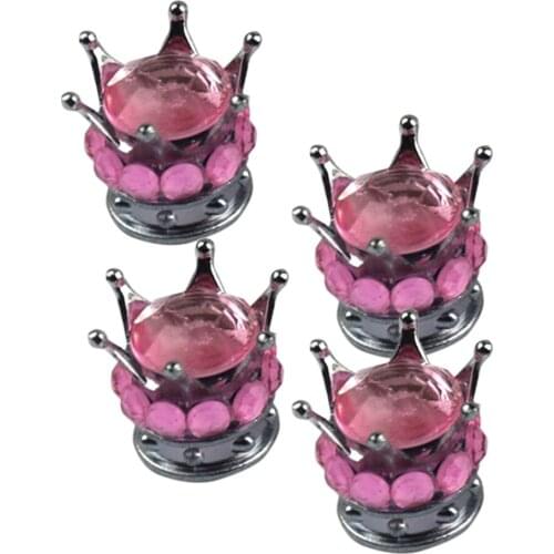 4PC Chrome Crown Bling Diamond Tire/Wheel Stem Valve Caps Car Truck Pink