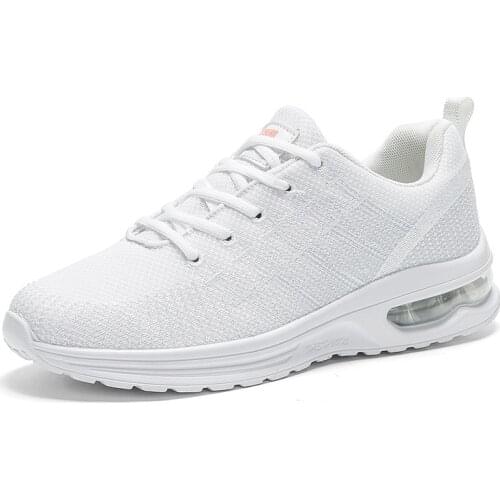 New Fashion Couple Air Cushion Running Shoes Trend Breathable Mesh Fly Woven Large Size Mens and Womens Casual Sneakers Men