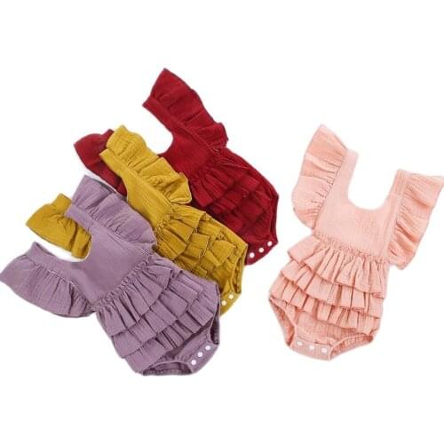 Summer Baby Clothes Set Girls Bodysuits Cake Lace Flower Skirt Ruffles Short Sleeve Backless Jumpsuits 3M 6M 9M 12M