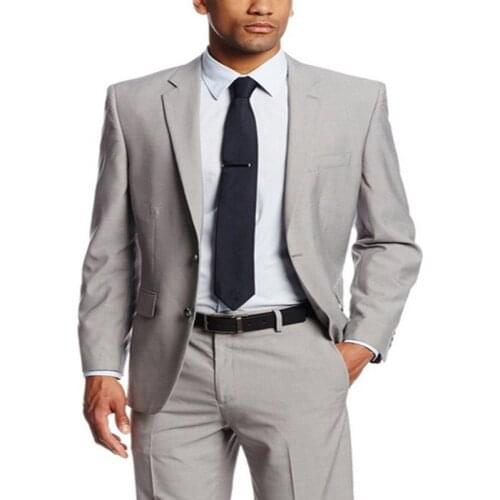 Hot Recommend Side Vent Two Buttons Light Grey Groom Tuxedos Groomsmen Notch Lapel Mens Suits Blazers (Jacket+Pants+Tie) W:873