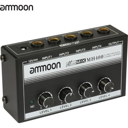 MH400 Ultra Low-Noise 4-Channel Line Mixer Mini Audio Mixer & 1/4-inch TS Inputs Output Volume Control for Guitars Bass Keyboard
