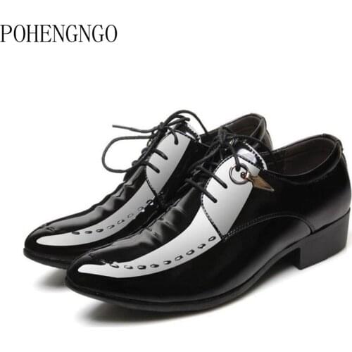 New Patent Leather Shoes Mens Dress Shoes Handmade Office Business Wedding Shoes Black Luxury Lace Up Formal Oxfords Mens Shoes