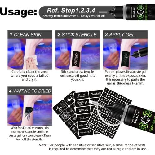 Temporary Tattoo Kit Semi Permanent Tattoo Ink Kit with Tattoo Stencils DIY Fake Tattoos Tools for Women Kids Men