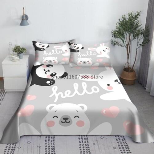 Cartoon Cute Animals Bed Sheet Set 3D Printed Polyester Cartoon Bed Flat Sheet With Pillowcase Bed Linen Gifts For Kids