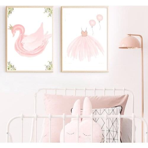 Watercolor Pink Swan Art Print Wall Picture Nursery , Ballet Ballerina Wall Art Print Poster Canvas Painting Girls Room Decor