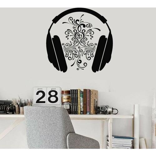 Music Room Wall Decal Musical Headphones For Teen Music Lover Wall Stickers Music headset Decals Vinyl Home Decor Mural B394