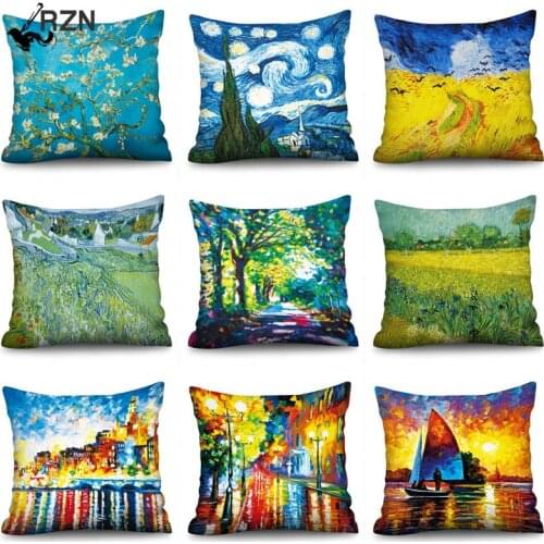 Van Goghs Oil Painting Cushion Cover Sofa Home Decorative Pillow Covers Sunflower Self-portrait Starry Sky Print Pillowcase