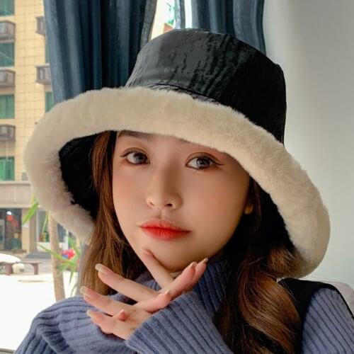 Autumn and Winter New Thick Warm Solid Color Plush Basin Hat Fashion Wild Fisherman Hat Outdoor Thickened Ladies Bucket Hat