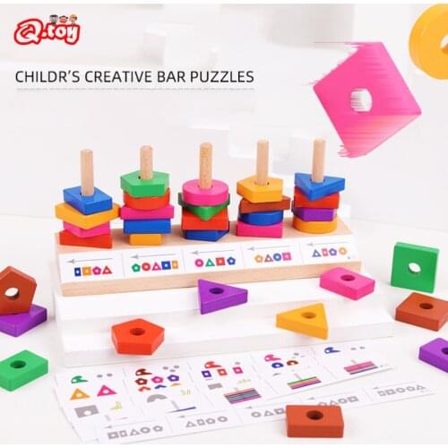 New Wooden Montessori Educational Building Blocks Early Learning Game Color Shape Match Kids Puzzle Toy For Children Boys Girls