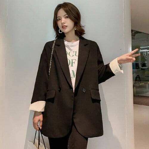 Autumn Elegant Blazer Jacket Women 2020 Sppring Retro Solid Long Loose Korean Jacket Women Office Wear Casual Ladies Coat Long