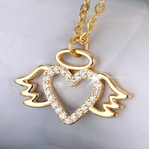 Baby Angel Necklace Small Wing Love Heart Pendant Necklaces For Women Sweet Girls Romantic Wedding Jewelry Lovers Gifts For Wife